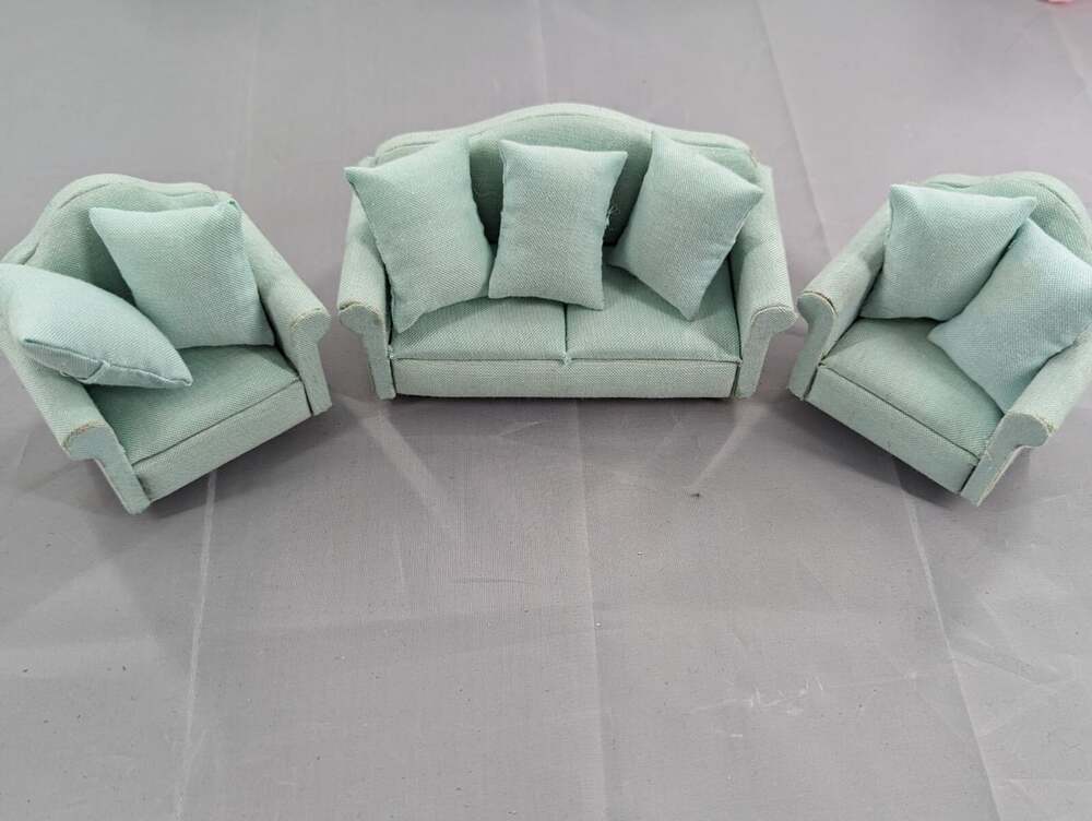 Doll House Mini Furniture Light Blue With Pillows